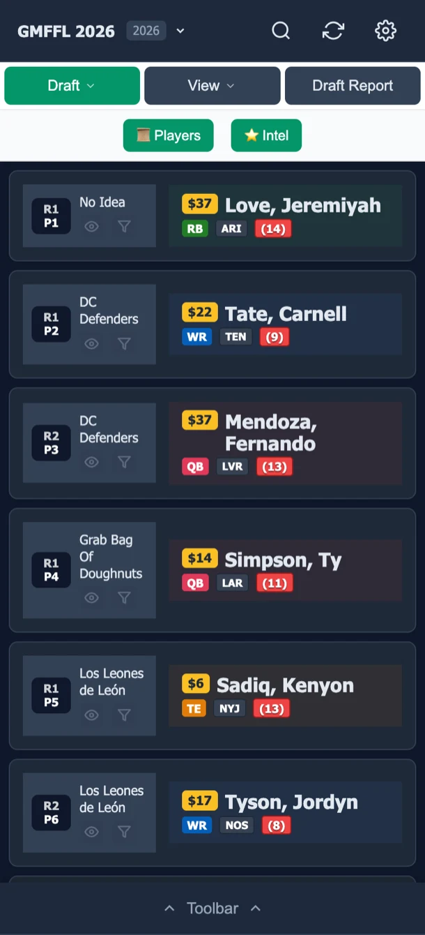 Draft board on mobile