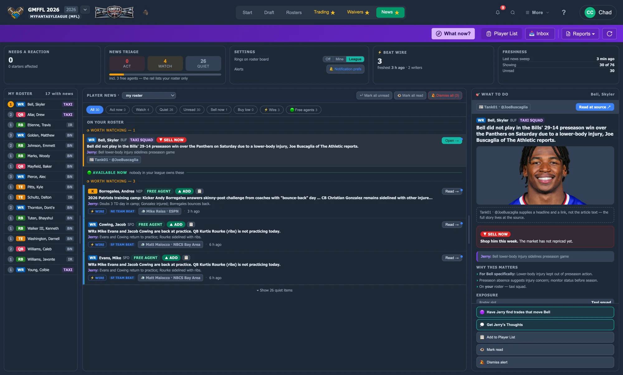 News board with Jerry's read on each story